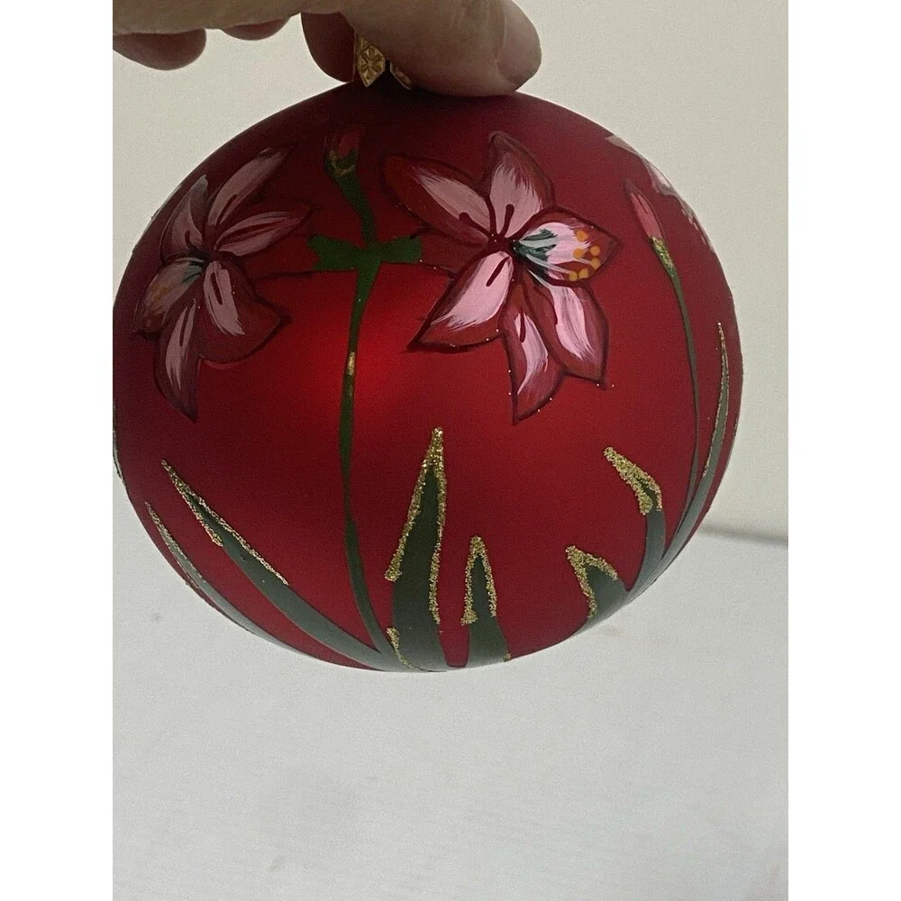 Pier 1 Exclusive Hand Painted & Christmas Ornament w box poinsettia